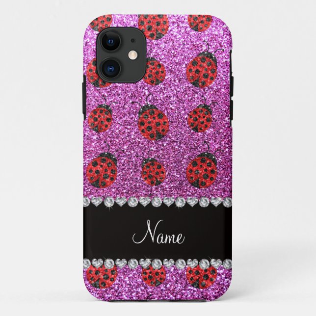 Personalised name pastel purple glitter ladybug Case-Mate iPhone case (Back)
