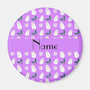 Personalised name pastel purple snowman christmas magnet