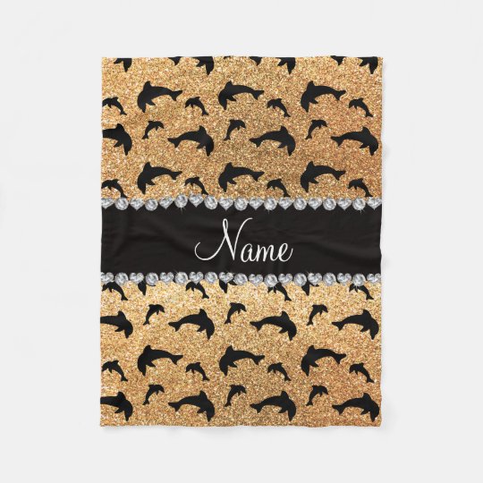 Personalised name pastel yellow glitter dolphins fleece blanket