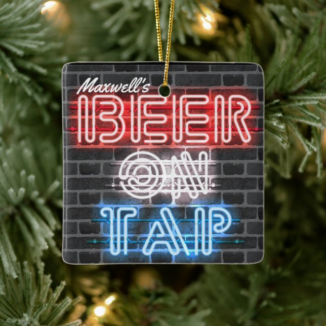 Personalised Name Patriotic Beer Sign Brewery Pub Ceramic Ornament (Tree)