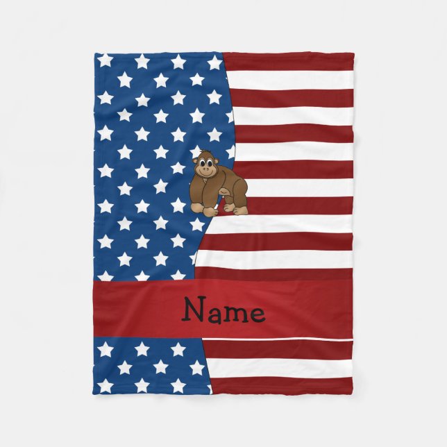 Personalised name Patriotic gorilla Fleece Blanket (Front)