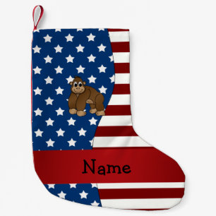Personalised name Patriotic gorilla Small Christmas Stocking