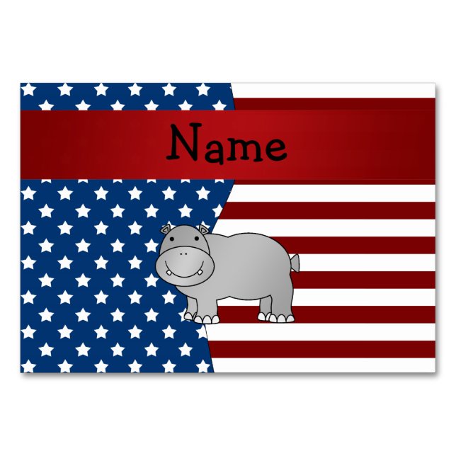 Personalised name Patriotic hippo Table Number (Front)