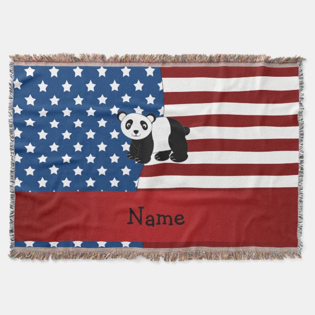 Personalised name Patriotic panda Throw Blanket (Front)
