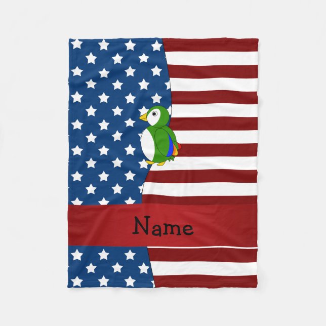 Personalised name Patriotic parrot Fleece Blanket (Front)