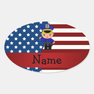 Personalised name Patriotic policeman Oval Sticker