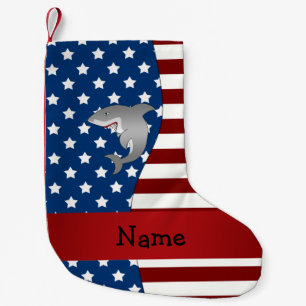 Personalised name Patriotic shark Small Christmas Stocking