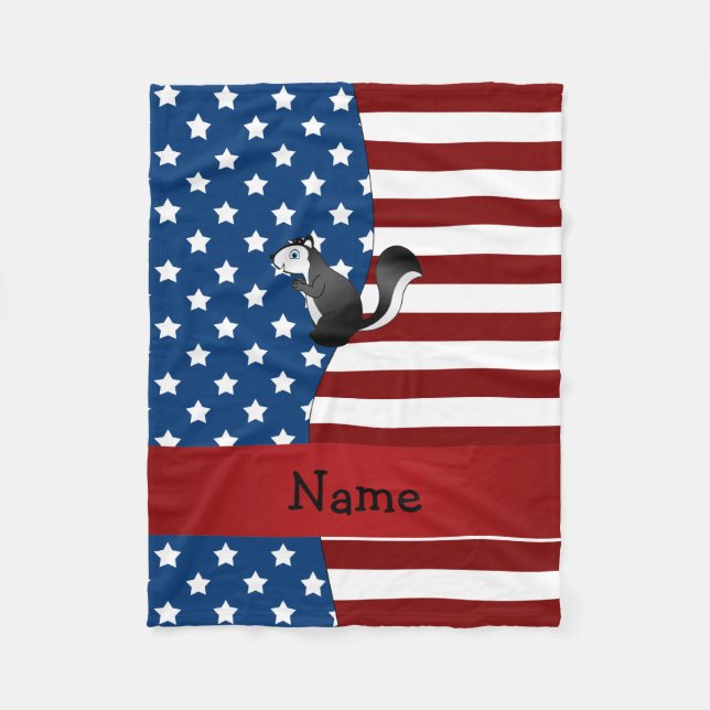 Personalised name Patriotic skunk Fleece Blanket (Front)
