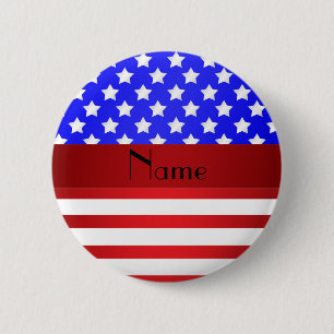 Personalised name patriotic stripes 6 cm round badge