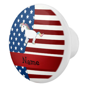 Personalised name Patriotic unicorn Ceramic Knob