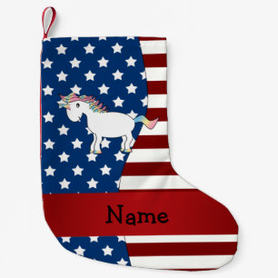 Personalised name Patriotic unicorn Small Christmas Stocking