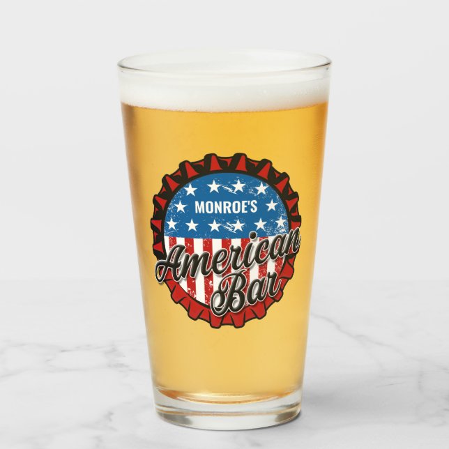 Personalised NAME Patriotic USA Flag American Bar Glass (Front Filled)
