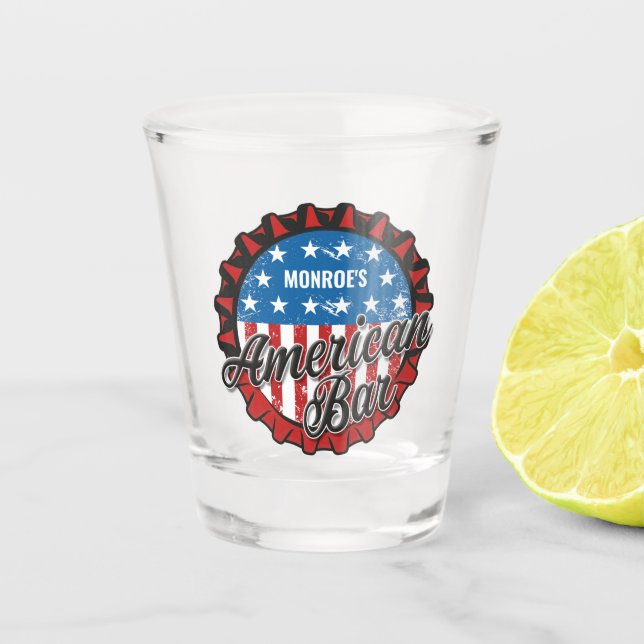 Personalised NAME Patriotic USA Flag American Bar Shot Glass (Front)