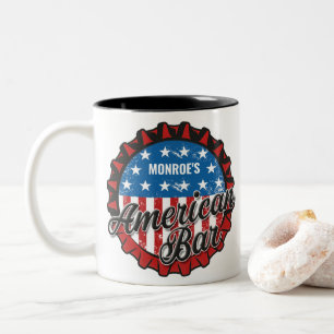 Personalised NAME Patriotic USA Flag American Bar Two-Tone Coffee Mug