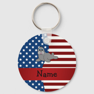 Personalised name Patriotic walrus Key Ring