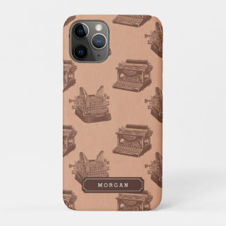 Personalised Name Pattern Brown Vintage Typewriter iPhone 11 Pro Case