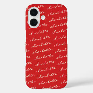 Personalised Name Pattern Script Typography in Red iPhone 16 Case