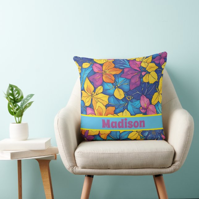 Personalised Name patterns of Floral Watercolor Cushion (Chair)