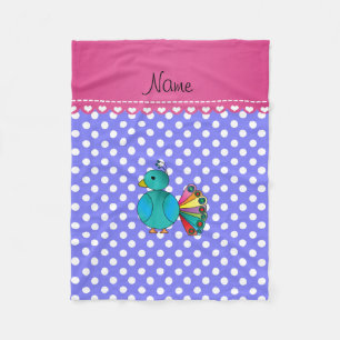 Personalised name peacock light purple polka dots fleece blanket