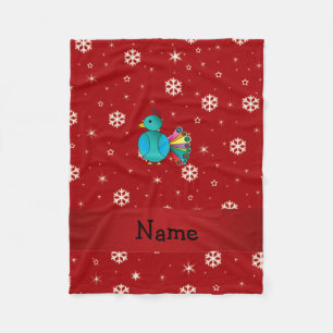 Personalised name peacock red snowflakes fleece blanket