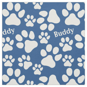Personalised Name Ped Dog Paw Print Blue Pattern Fabric