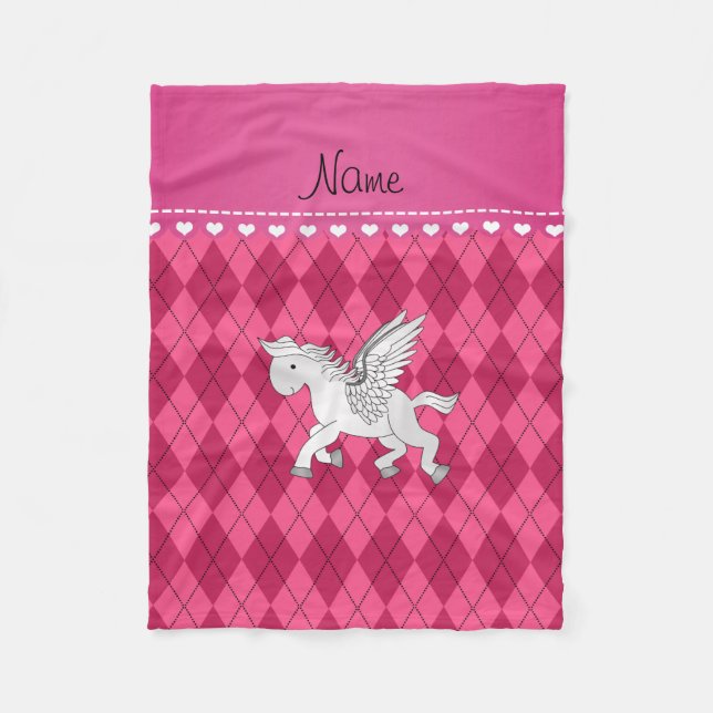Personalised name pegasus pink argyle fleece blanket (Front)