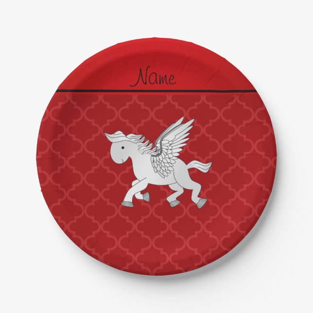 Personalised name pegasus red moroccan paper plate (Front)