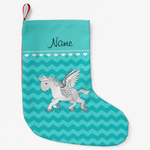 Personalised name pegasus turquoise chevrons small christmas stocking