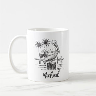 Personalised Name Pelican On A Post Palm Tree  Coffee Mug