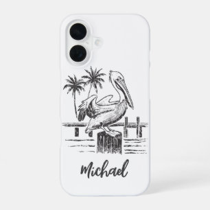 Personalised Name Pelican On A Post Palm Tree iPhone 16 Case