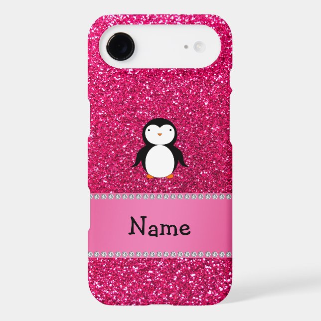 Personalised name penguin pink glitter Case-Mate iPhone case (Back)