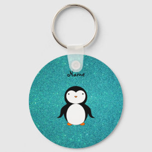 Personalised name penguin turquoise glitter key ring