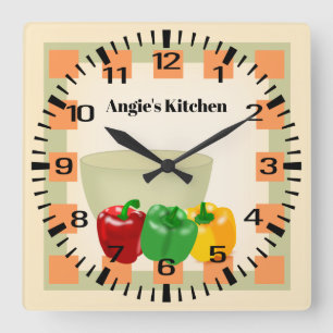 Personalised Name Pepper Veggie Bowl Kitchen Clock