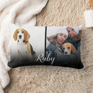 Personalised Name Pet Dog 2 Photo Lumbar Cushion