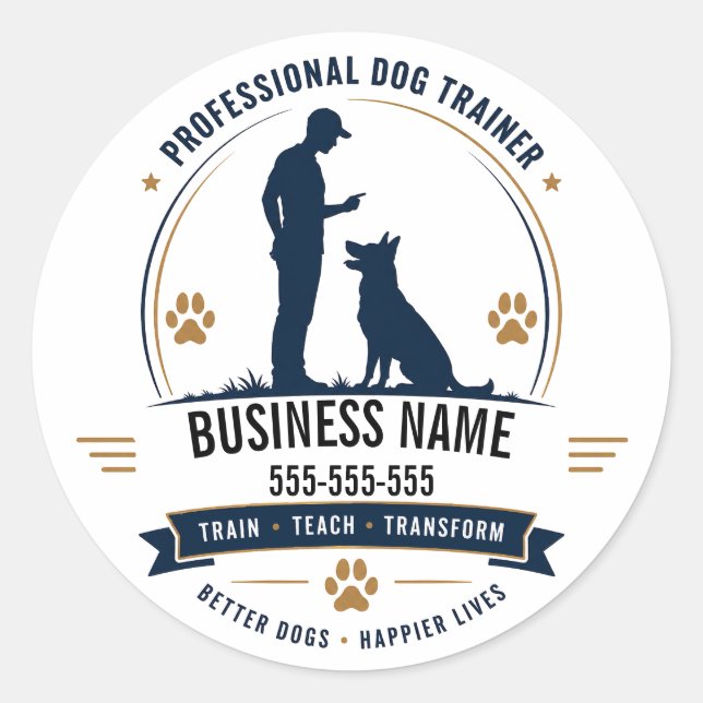 Personalised Name & Phone  Dog Trainer Sticker  (Front)