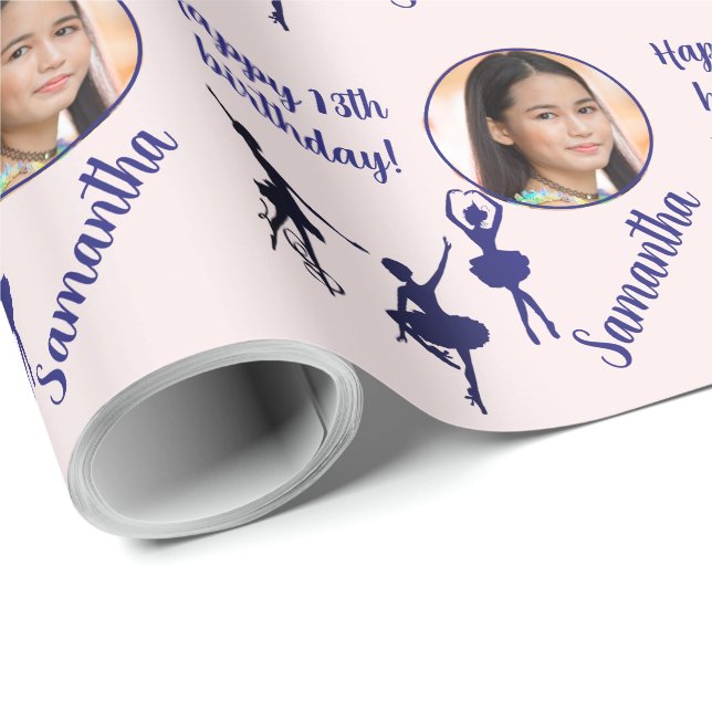 Personalised Name Photo Age Ballet Birthday Wrapping Paper (Roll Corner)
