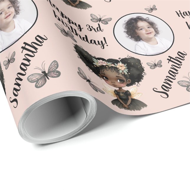 Personalised Name Photo Age Magical Fairy Birthday Wrapping Paper (Roll Corner)