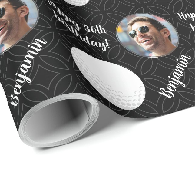 Personalised Name Photo Age Sport Golf Birthday Wrapping Paper (Roll Corner)