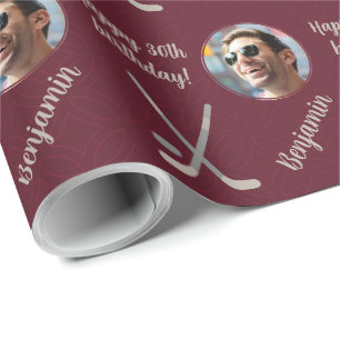 Personalised Name Photo Age Sport Hockey Birthday Wrapping Paper