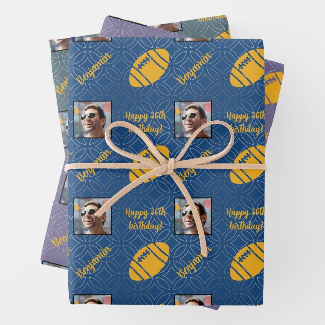 Personalised Name Photo Age Sport Rugby Birthday Wrapping Paper Sheet (In situ)