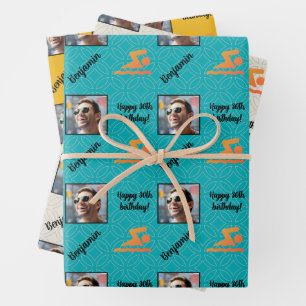 Personalised Name Photo Age Swimming Lifeguard Wrapping Paper Sheet