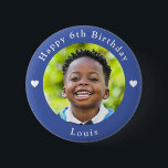 Personalised Name, Photo And Age Birthday Blue 6 Cm Round Badge<br><div class="desc">Adorable personalised photo,  name and age birthday blue button.</div>