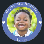 Personalised Name, Photo And Age Birthday Blue Classic Round Sticker<br><div class="desc">Adorable personalised photo,  name and age birthday blue classic round sticker.</div>