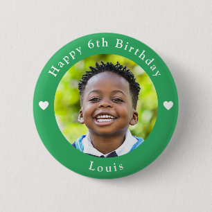 Personalised Name, Photo And Age Birthday Green 6 Cm Round Badge
