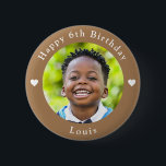 Personalised Name, Photo And Age Birthday Peanut 6 Cm Round Badge<br><div class="desc">Adorable personalised name,  photo and age birthday peanut colour button.</div>