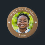 Personalised Name, Photo And Age Birthday Peanut 6 Cm Round Badge<br><div class="desc">Adorable personalised name,  photo and age birthday peanut colour button.</div>