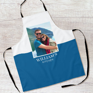 Personalised Name Photo Blue White Apron