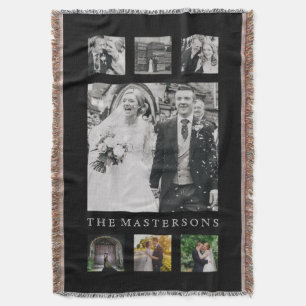 Personalised Name Photo Collage in Black Throw Blanket