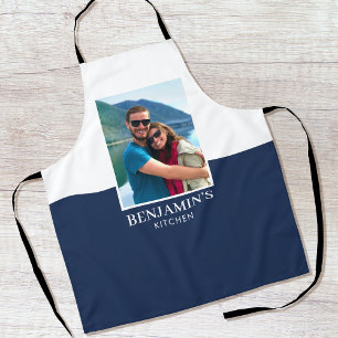 Personalised Name Photo Dark Blue Modern Apron