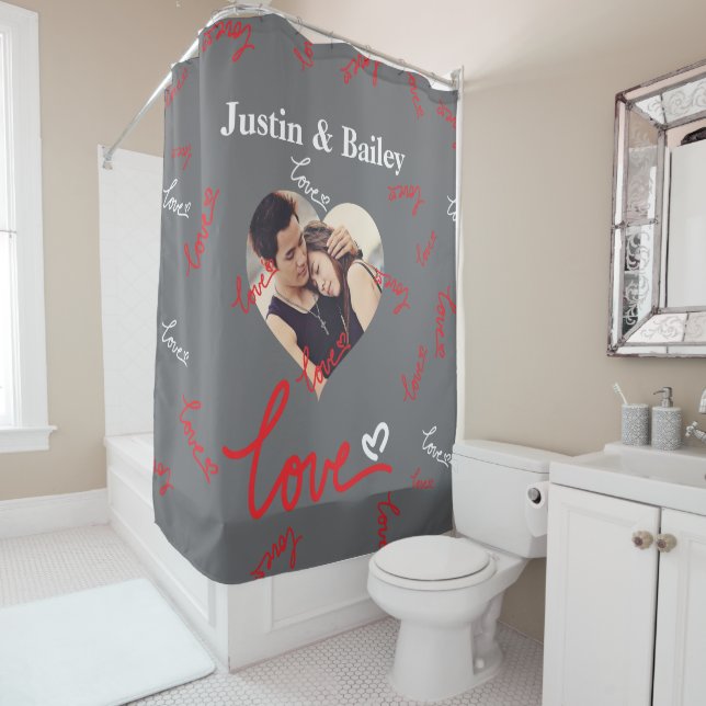 Personalised Name Photo Love Shower Curtain.  Shower Curtain (In Situ)